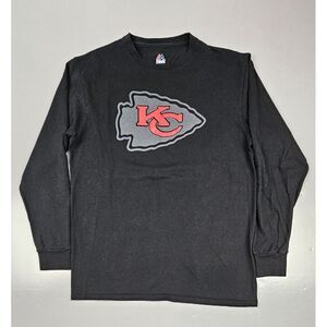 Kansas‎ City Chiefs T-Shirt Mens Medium. Black Majestic Longsleeve NFL Football.